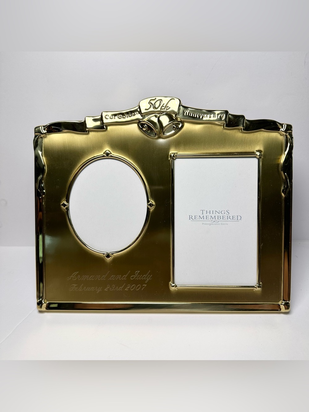 Brass Gold Plated/Brushed 50th Anniversary Double Picture Frame Elegant Design E